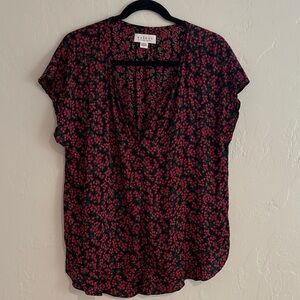 Velvet by Graham and Spencer Red Flower Print V-neck Blouse